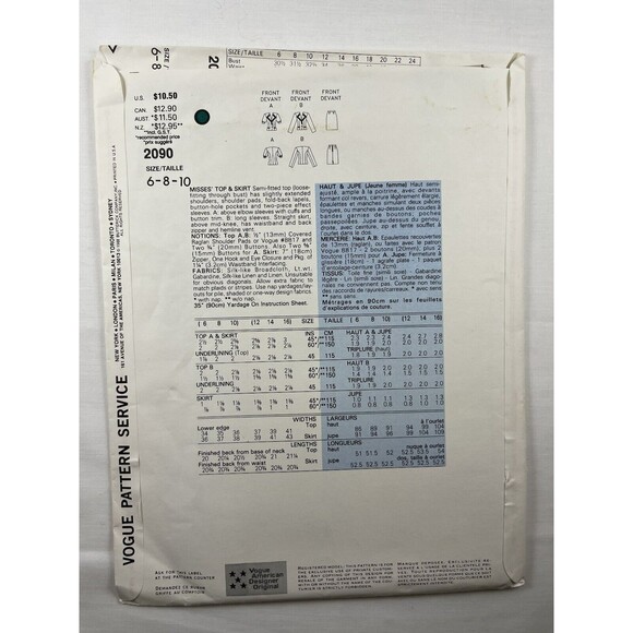 Ralph Lauren Vintage Vogue Sewing Pattern 2090 Suit Skirt Set Sz 6-10 UNCUT - Picture 2 of 2